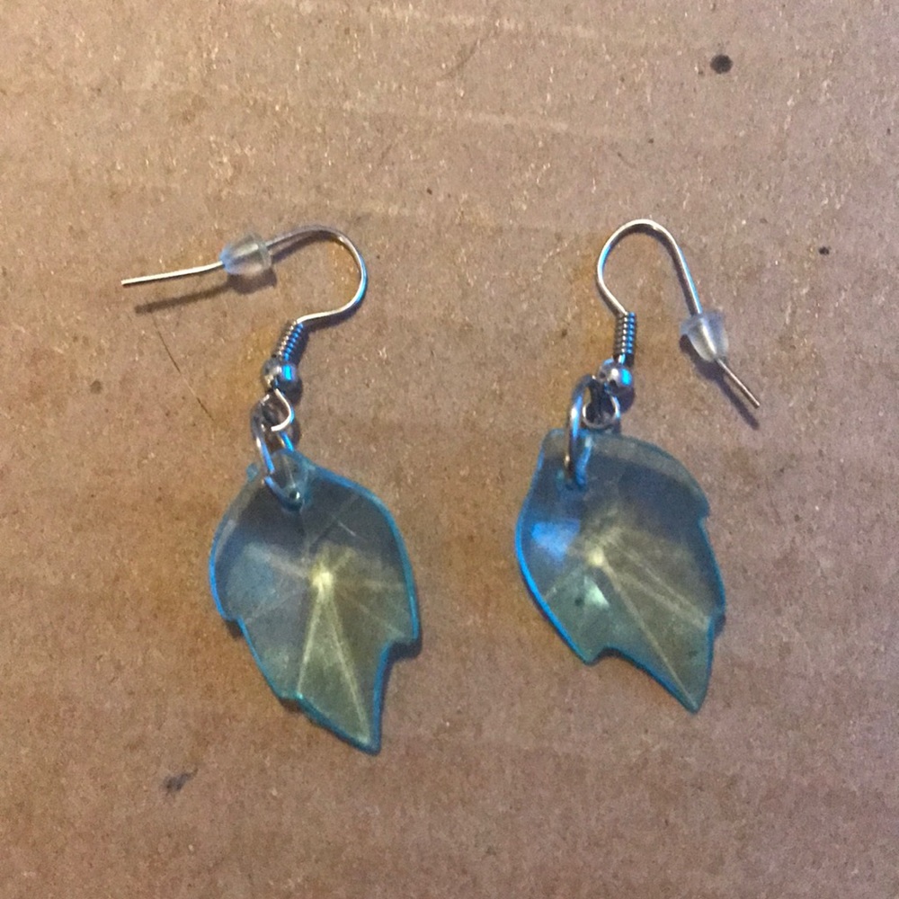 Blue Clear Leaf Shape Dangling Earrings